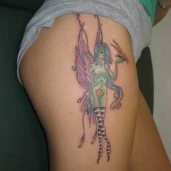 angel thigh tattoos