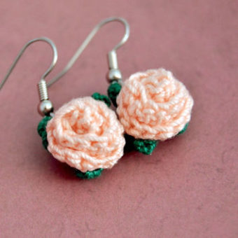 crochet rose earrings
